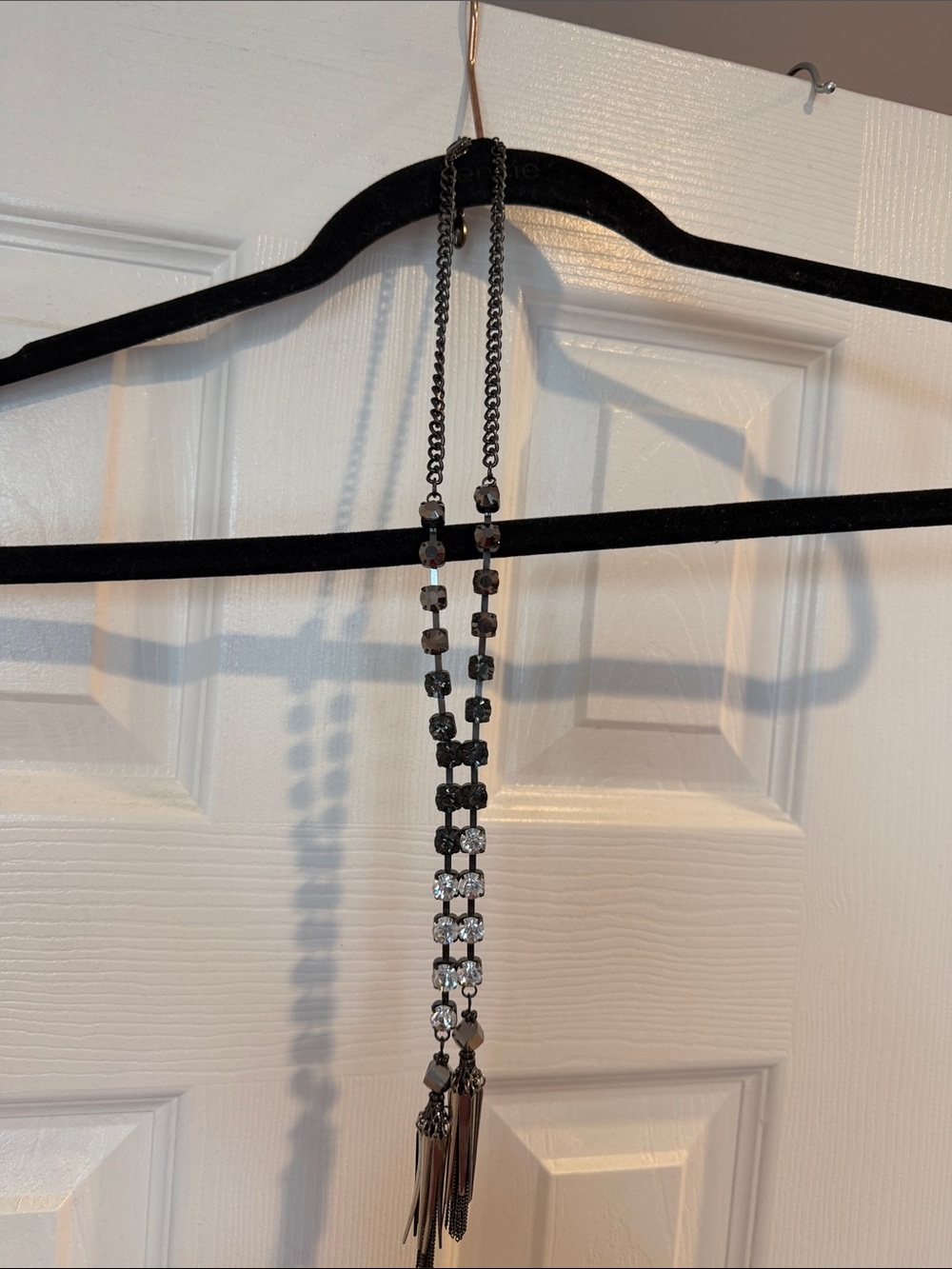 Elegant Black and Silver Beaded Tassel Necklace